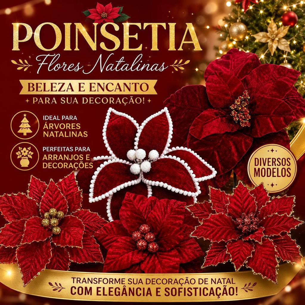 Pick Vermelho e Bordô Poinsetia Flor Decoração Arvore de Natal, Arranjos e Guirlanda Natal