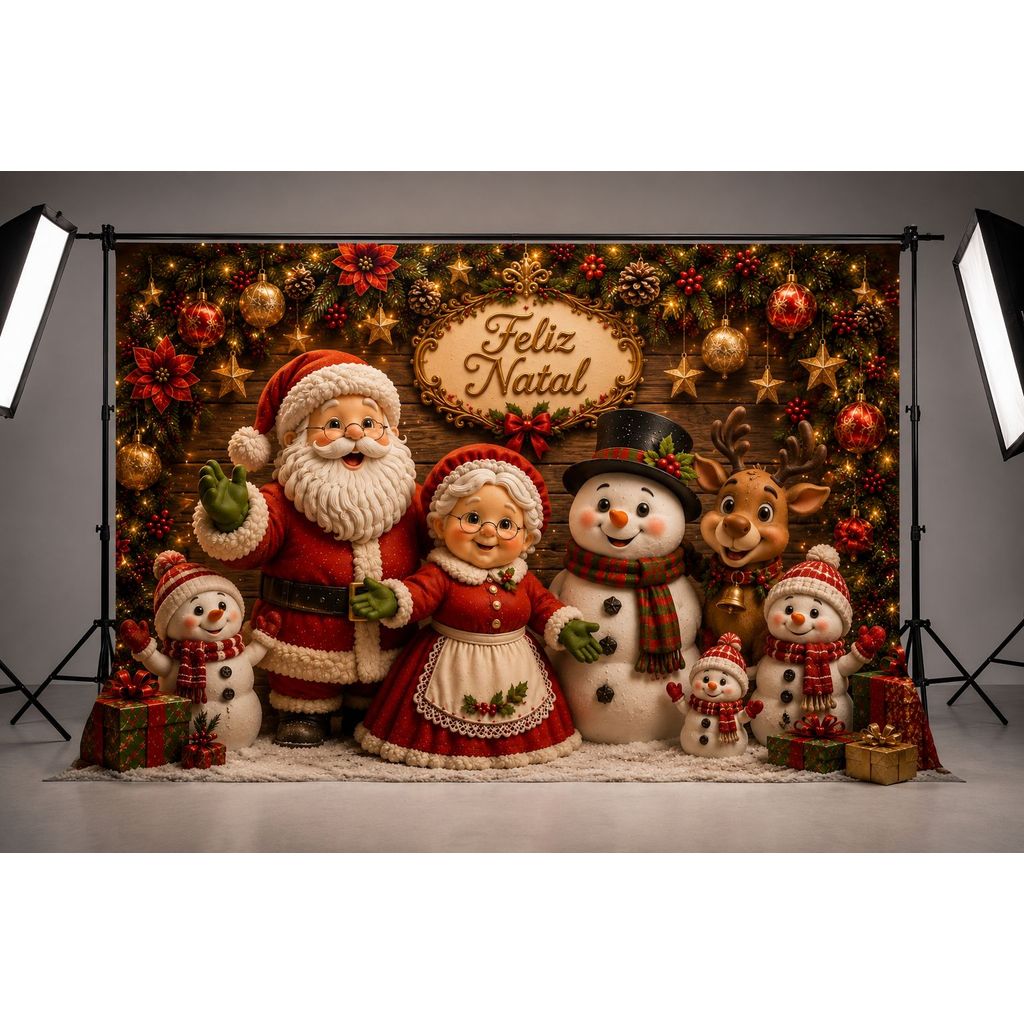 Fundo Fotográfico Em Tecido Natal 2,20 X 1,50m Cenário Natalino 2026 PREMIUM FAMILIA NOEL