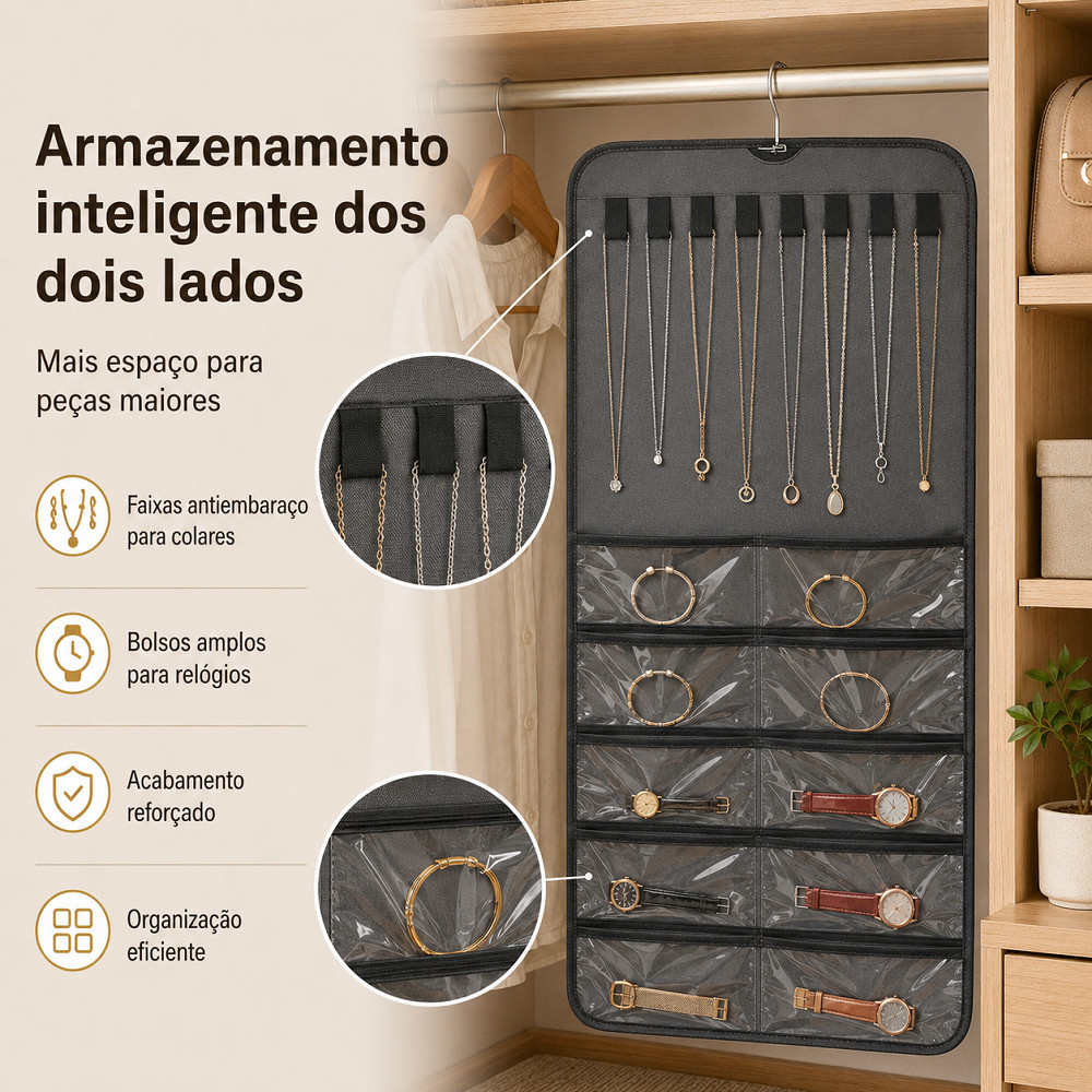 80 Bolso Porta Joias Organizador Grande Capacidade para Colares Brincos e Anéis Porta Bijuterias Pendurado no Quarto