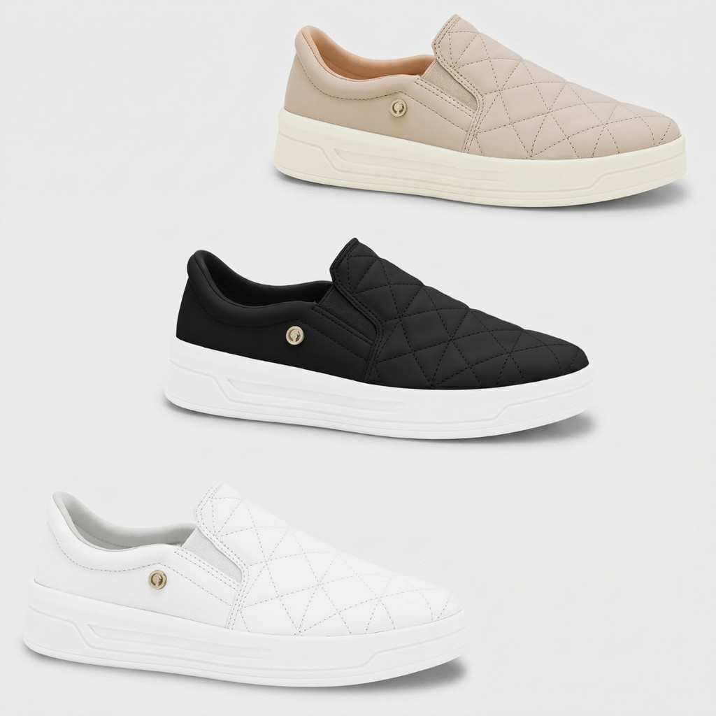 Tênis Slip On Feminino Comfortflex Matelassê Plataforma Calce Fácil Original