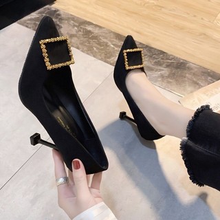 Fivela feminina profissional dedo do pé apontado primavera verão sapatos de trabalho versão coreana preto 2026 sapatos d