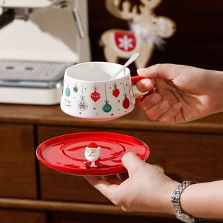 Xícara de café de natal pires copo de cerâmica de alto valor guirlanda copo doméstico café da manhã copo de leite presen