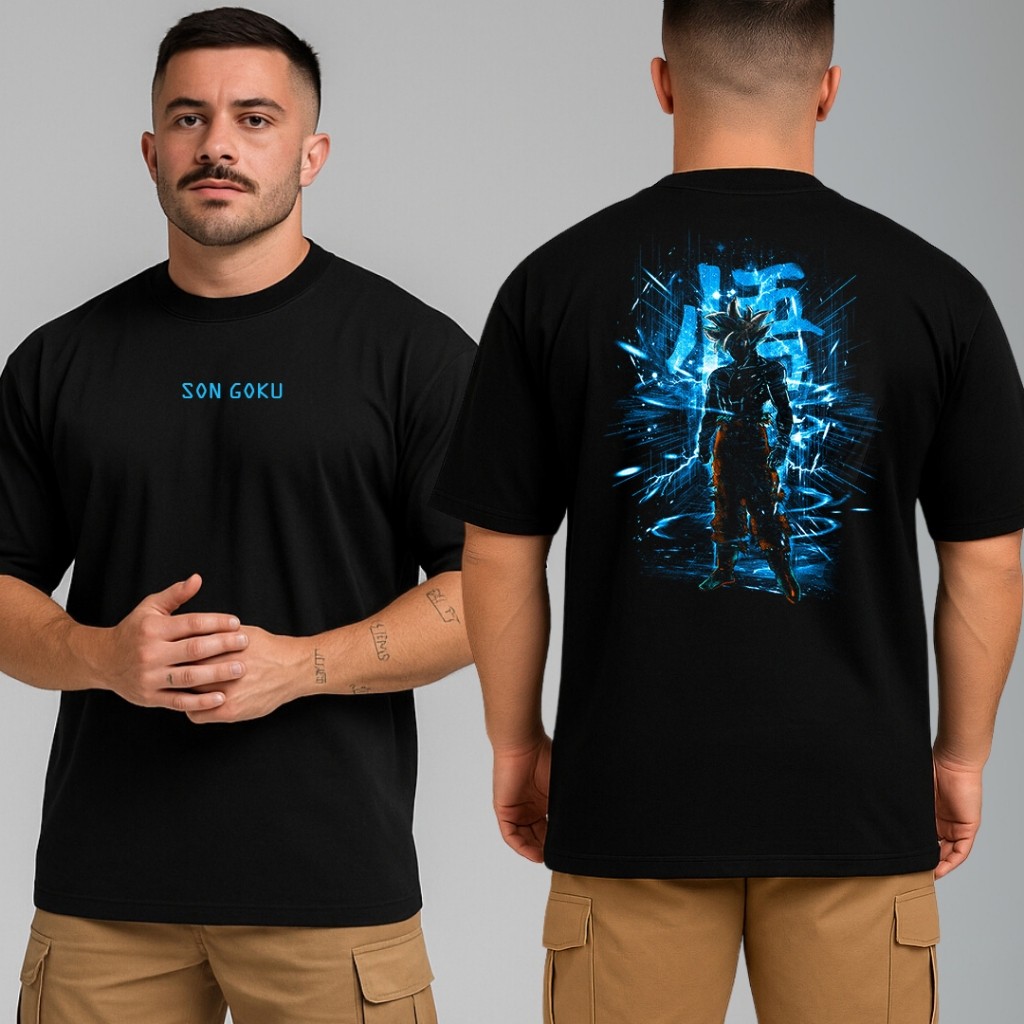 1. Camiseta Unissex 100% Algodão Estampa Frente e Verso Personagem Anime Camiseta Oversizado Estilo Geek  >