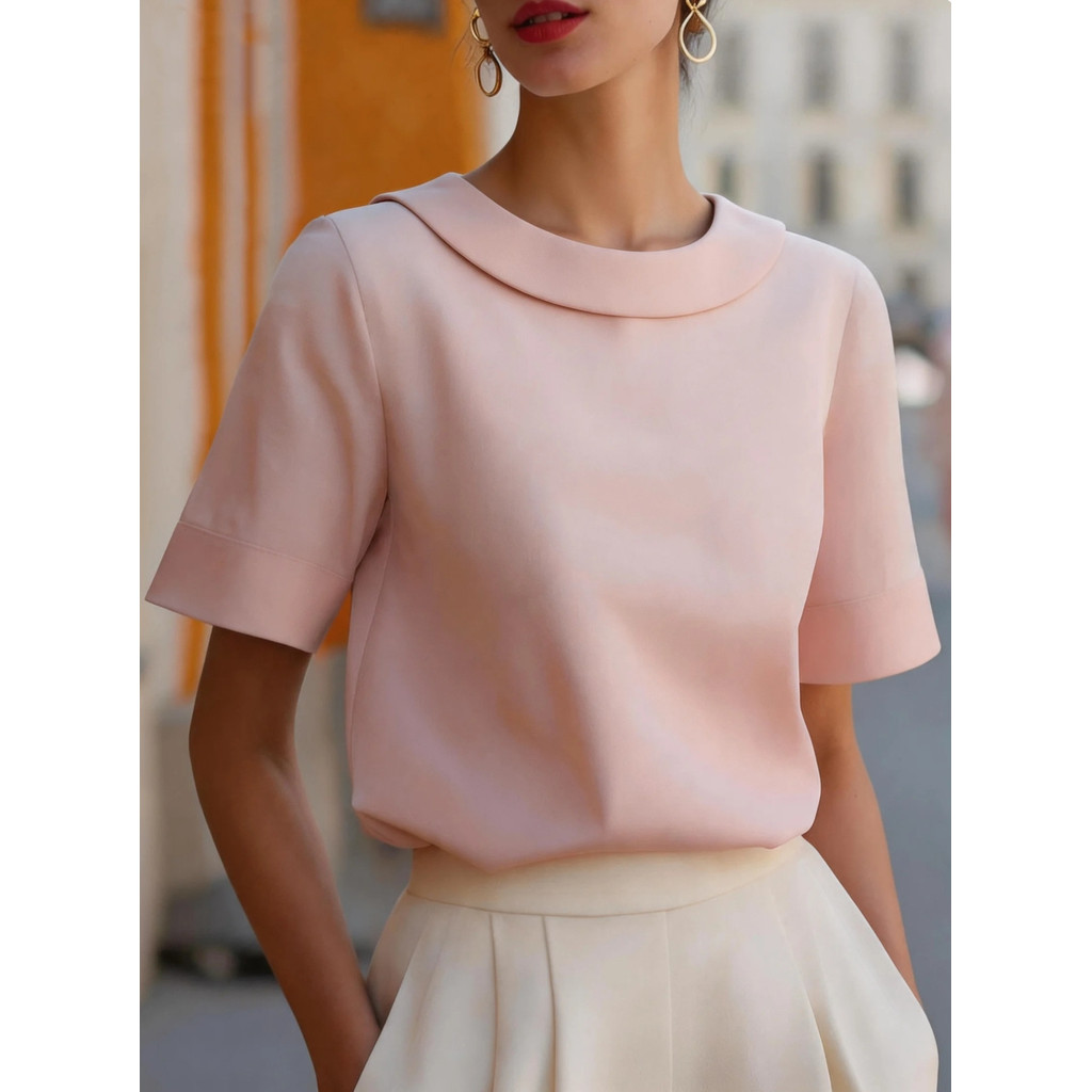 Blusas E Camisas Elegantes De Manga Curta De Verão Com Gola Arredondada Ajuste Estruturado Para Mulheres , Escritório Ou