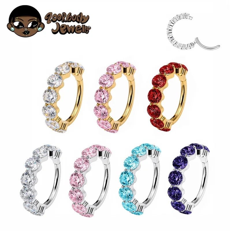 Titanium Septum Daith Piercing Studded Hoop with Hypoallergenic Zirconias