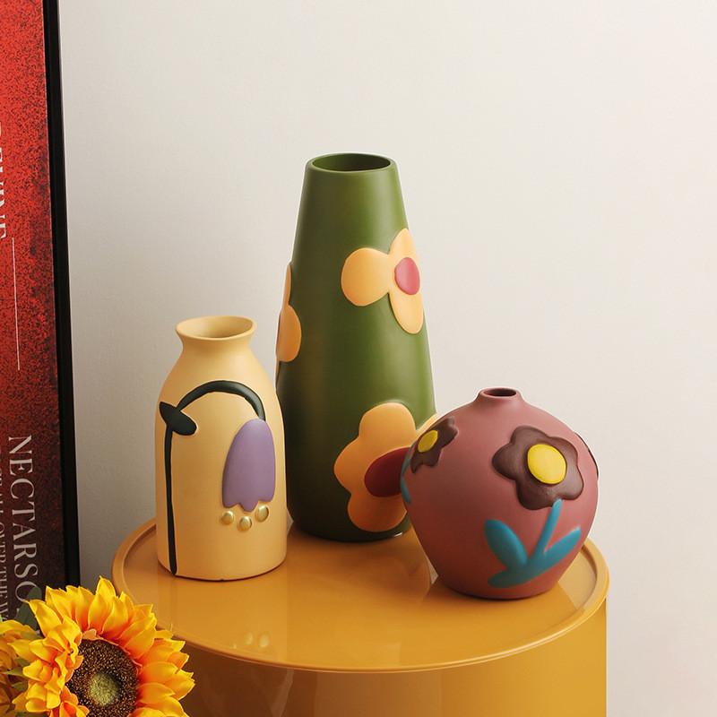 Vaso de Cerâmica Pintado Wabi-Sabi, Decoração para Arranjos Florais na Sala de Estar, Entrada e Armário de TV