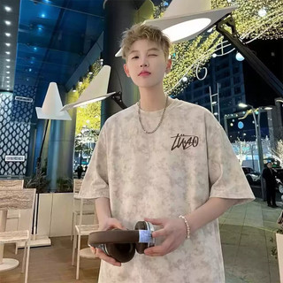 Street Wear camiseta de manga curta masculina verão Tie-Dye americano pesado solto meia manga 2026 novo estilo juventude