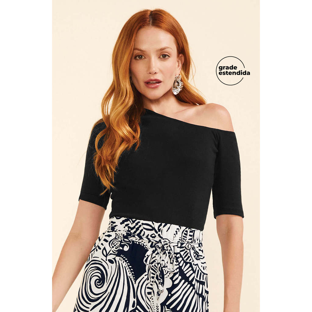 Blusa Feminina Ribana Um Ombro Só Marialícia Preto
