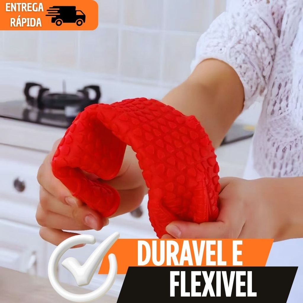 Kit Pares De Luvas Térmicas De Forno Cozinha Fogão Silicone 5 Dedos Lavável até 230 Graus — imagem 2 de 2