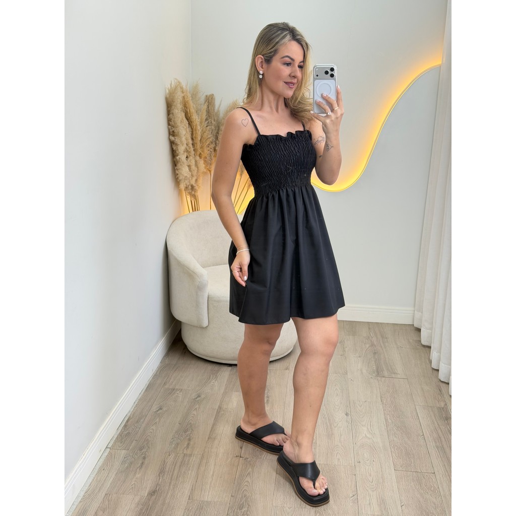 Vestido Curto Feminino Látex Alças Reguláveis Lançamento 2026