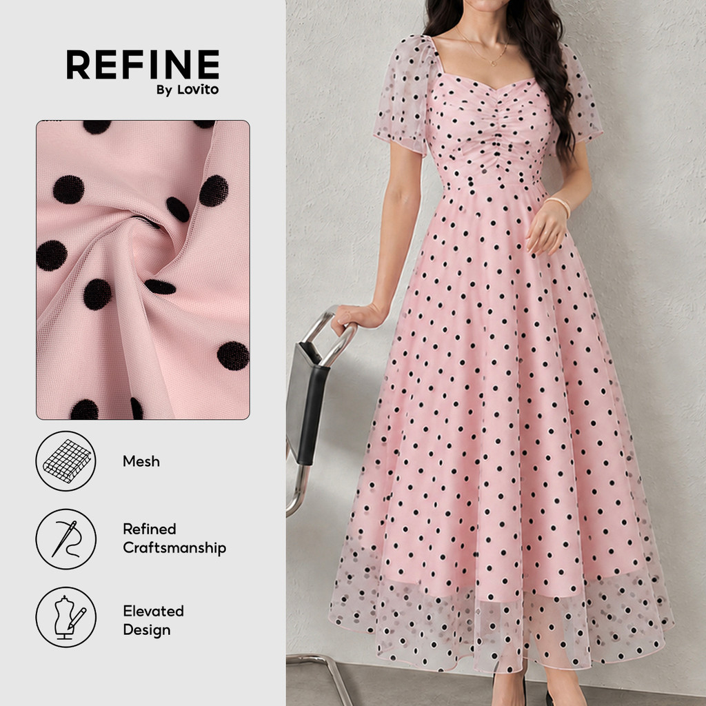 (New Arrival) (Refine by Lovito) Vestido Elegante de Camada Dupla para Mulheres Primavera/verão Rosa Festa/Formal LR41E017