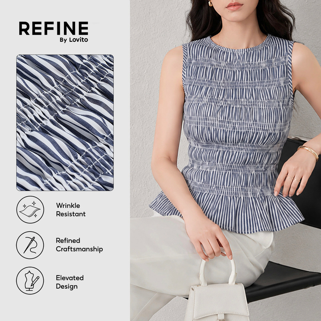 (Refine by Lovito) Casual Top Primavera/verão Azul Top para mulheres Trabalho LR26L001