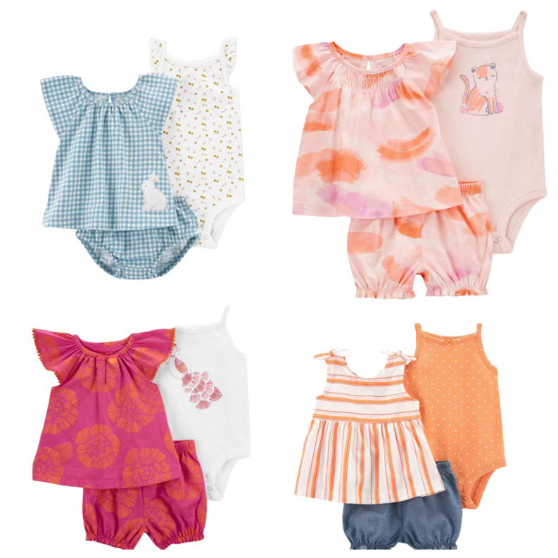 LUCKY BABY/conjunto de roupa e fralda/conjunto de 3 peças para bebê menina/conjunto para bebê menina/conjunto de verão p
