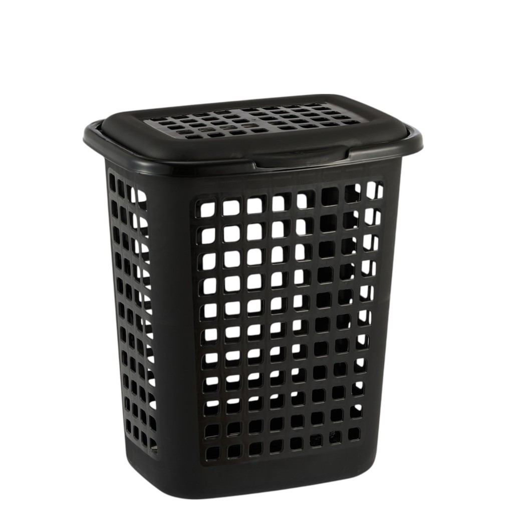 Cesto Preto Para Roupas Lavanderia Com Tampa 30l Multiuso Telado