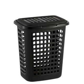 Cesto Preto Para Roupas Lavanderia Com Tampa 30l Multiuso Telado