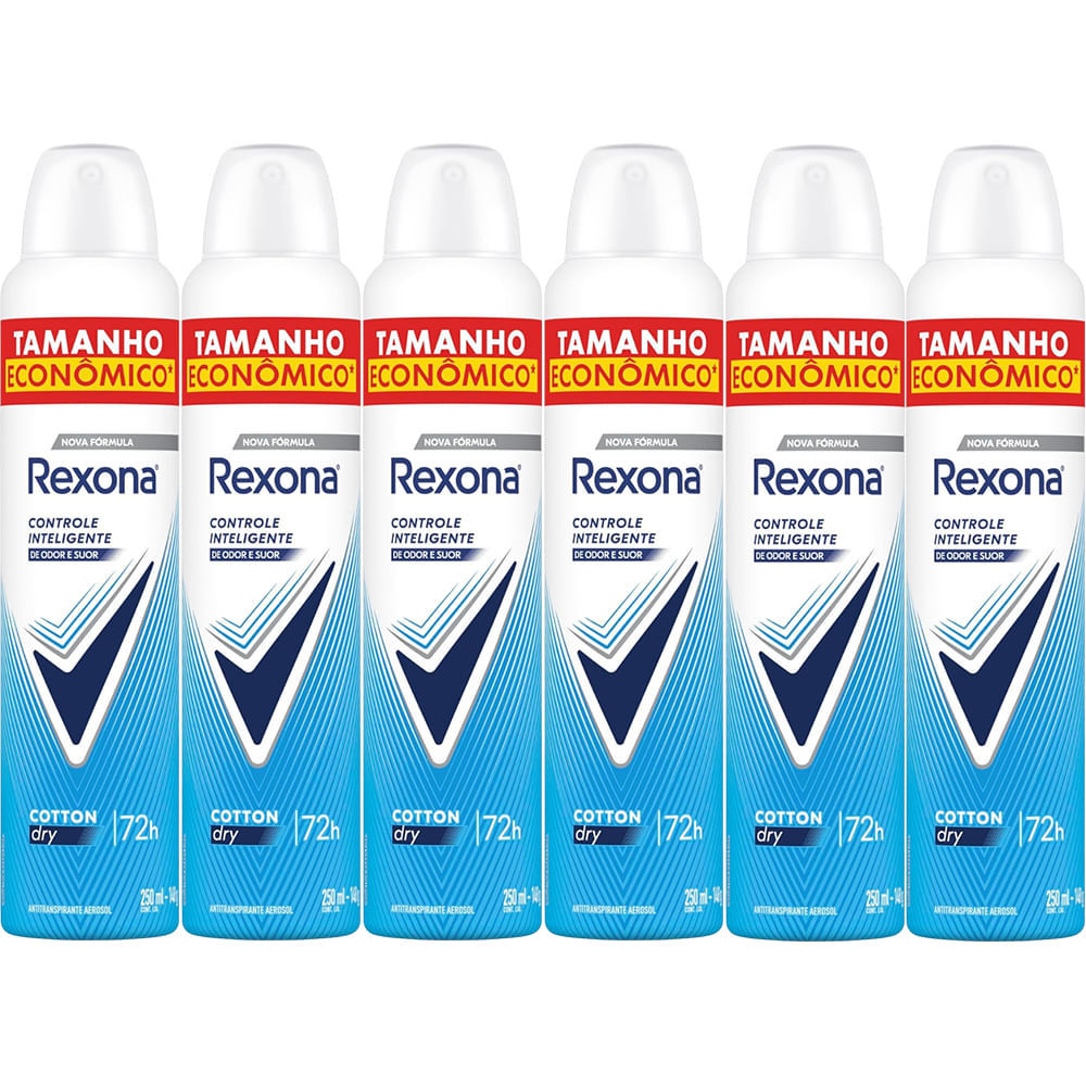 Kit Desodorante Aerosol Rexona Cotton Dry Azul 250ml - 6 Unidades
