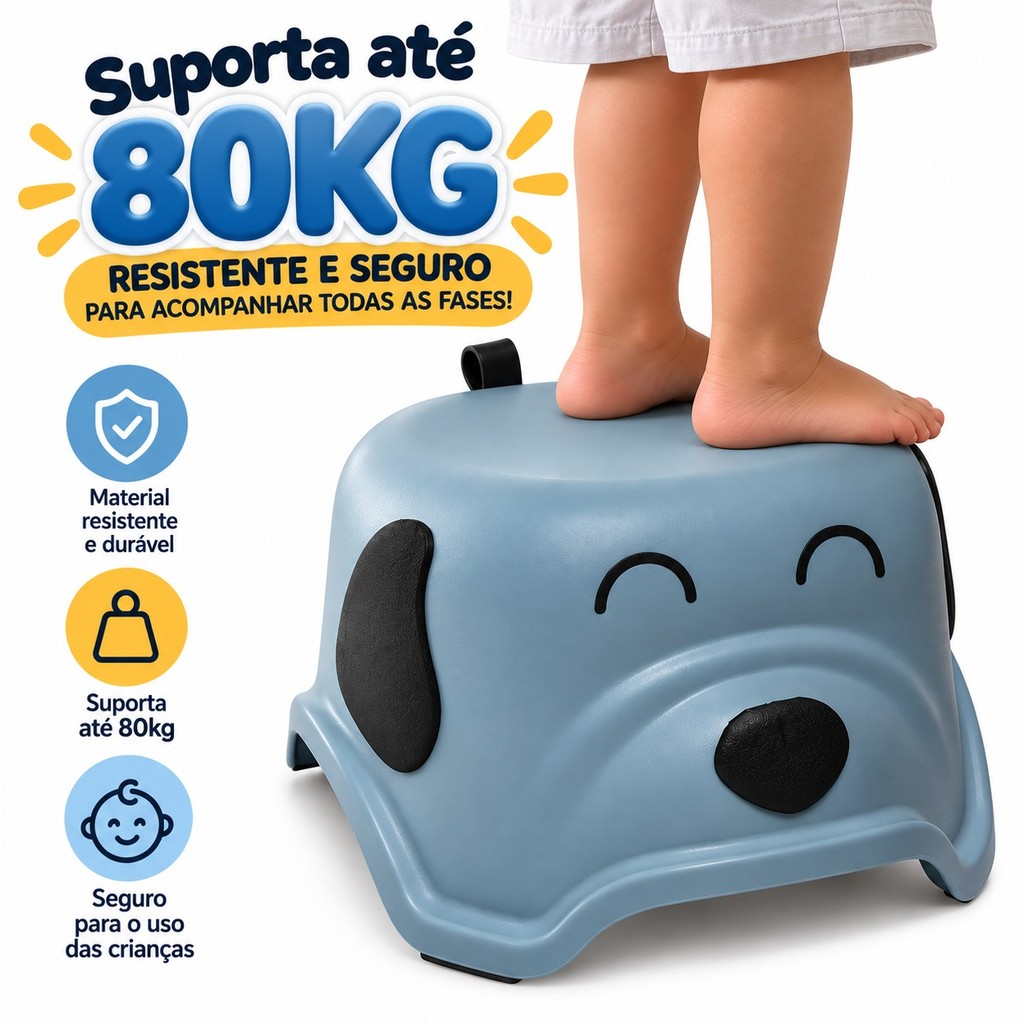 Banquinho Degrau Infantil Antiderrapante Cachorrinho Azul Suporta até 80kg KaBaby · foto 2