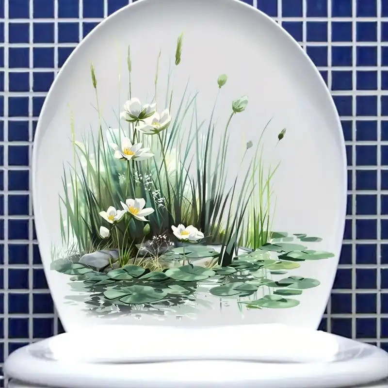 Adesivo De Banheiro Com Padrão De Lótus 3d , Resistente À Água , Adesivos De Parede E Janela , Decoração De Casa