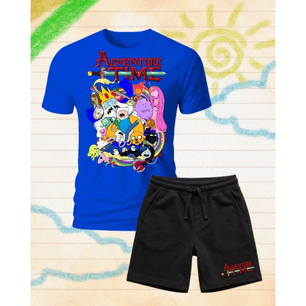 Conjunto Menino Infantil Desenho Adventure Time – Camiseta + Bermuda Moletinho | Estilo Geek e Conforto Envio Imediato