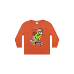 Camiseta Longa Infantil Menino Dinossauro Elian Laranja