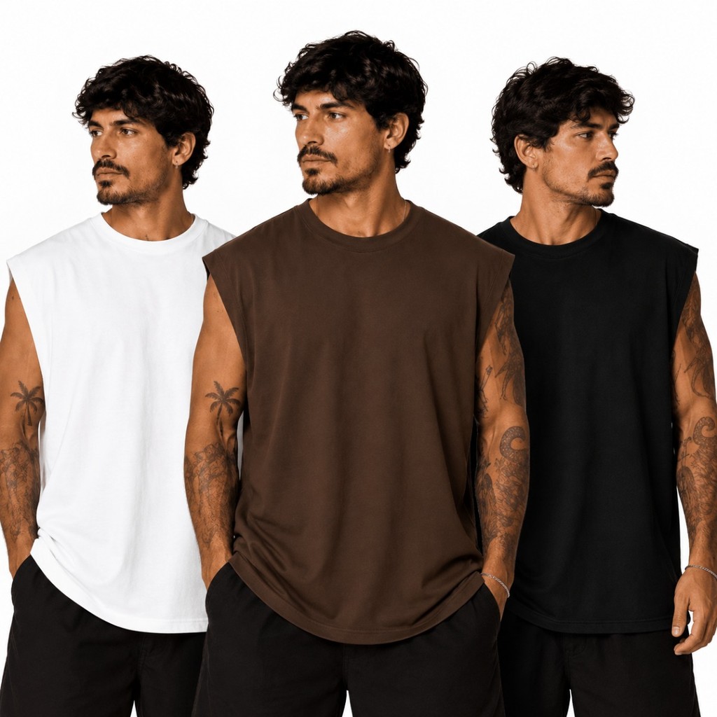 Kit 3 Regatas Machão Masculinas Básicas 100% Algodão Premium Fio 30.1 Penteado Academia Treino Trabalho Verão Dia a Dia