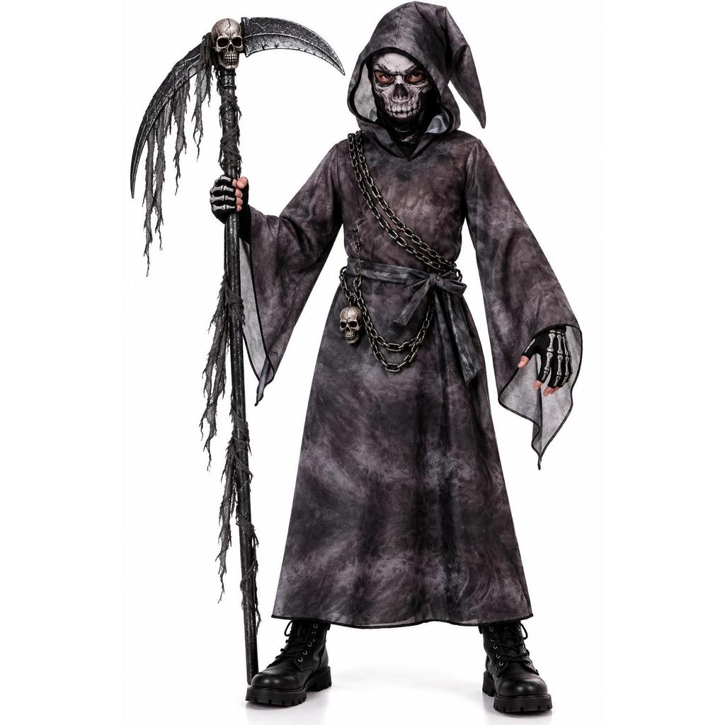 Fantasia de Morte Infantil Halloween Com Mascara e faixa Masculina