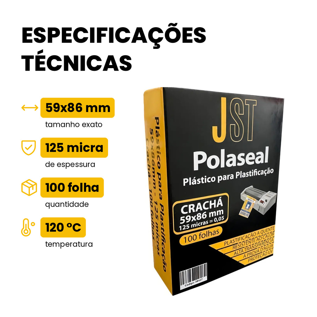 Polaseal Plástico Plastificação Crachá 59x86mm 125 Micras 100 Folhas JST · foto 2