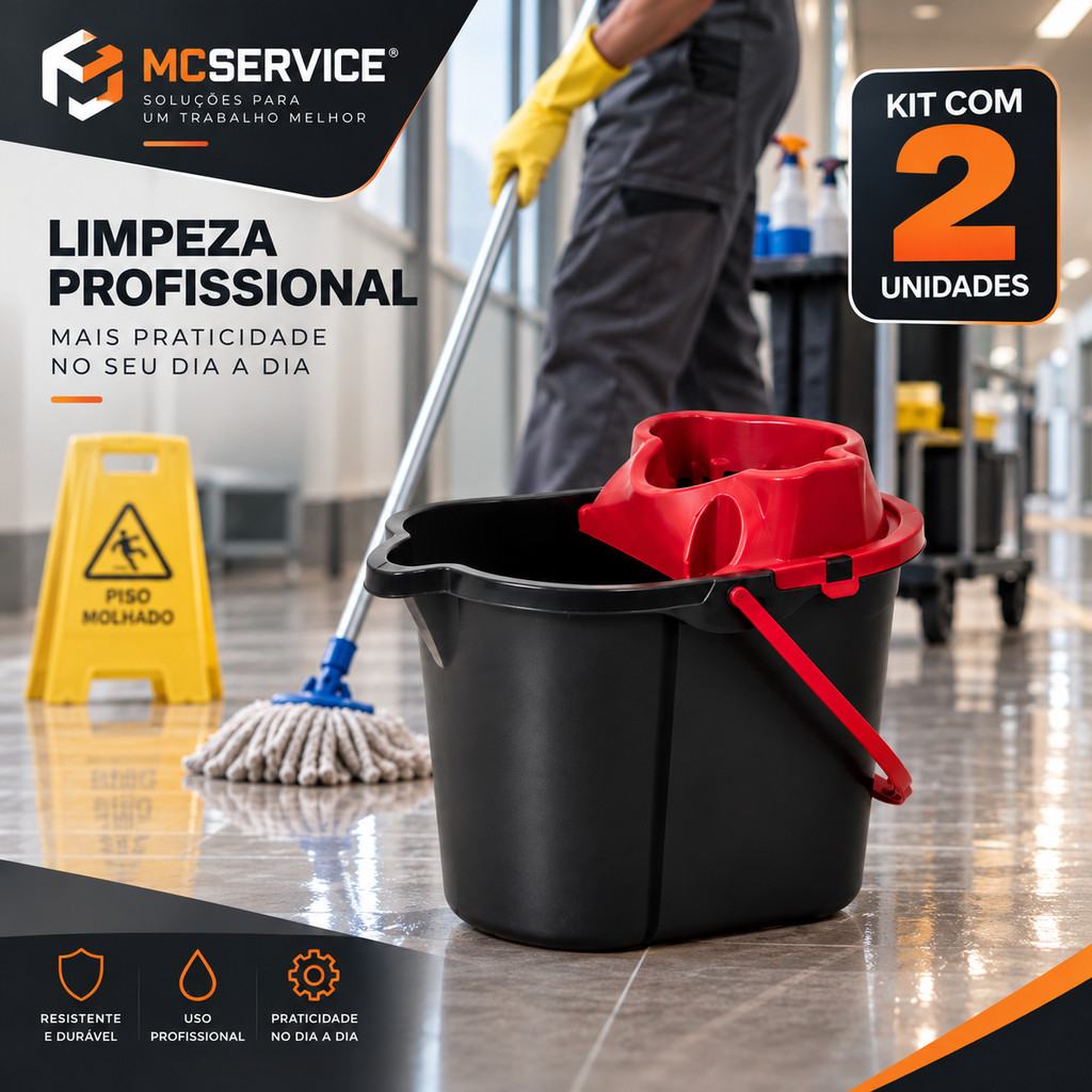 Balde de 20 Litros Reforçado Com Alça Resistente Para Panos e Limpeza Plástico Resistente Mop Multiuso