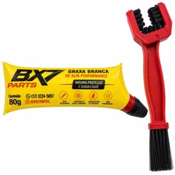 Kit Limpeza de Corrente Moto com Escova + Graxa Branca BX7 Parts 80g