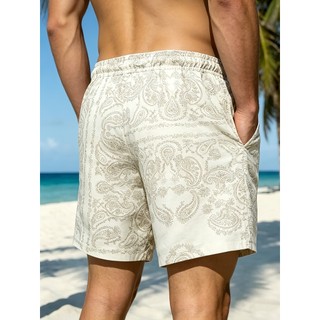 Calças de praia masculinas estampadas de secagem rápida, Shorts casuais com cordão de bolso