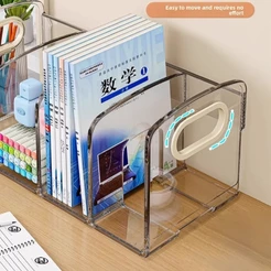 Desktop estante acrílico transparente estudante livro caixa de armazenamento rack de armazenamento de mesa imagem livro