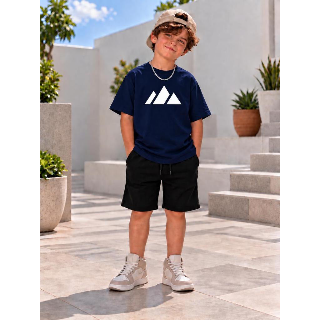 Conjunto Infantil Camiseta + Bermuda Preta Menino Estilo Casual e Confortável Urso Estiloso
