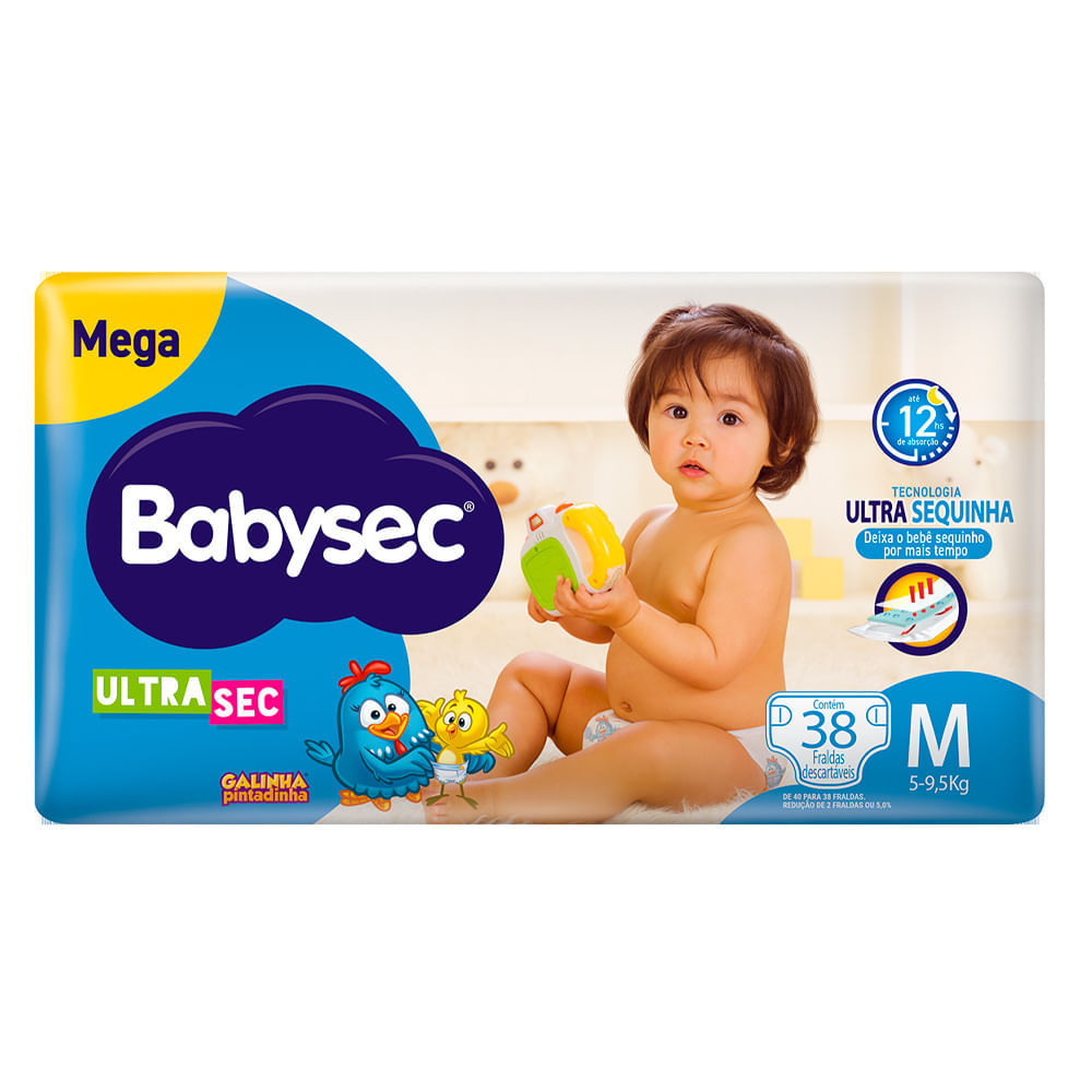 Fralda Descartável Babysec Galinha Pintadinha Ultrasec Mega M 38 Tiras