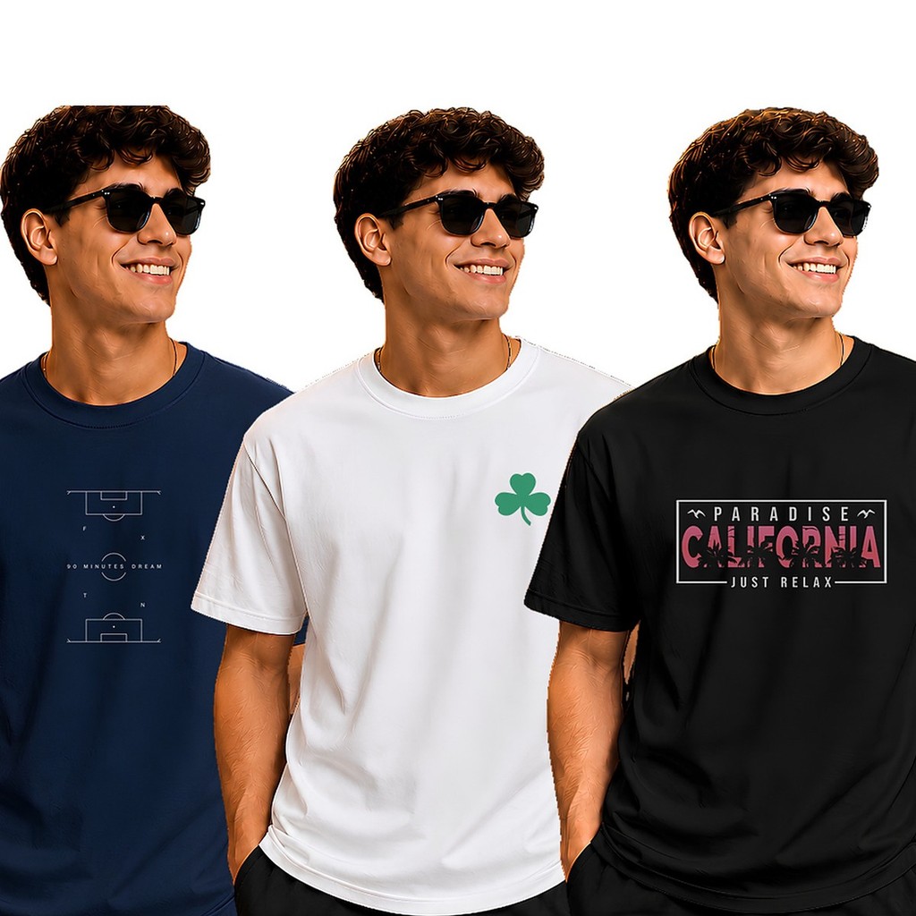 Kit 3 Camisetas Masculina Califórnia Trevo Sonho de 90 Minutos Praia Estampada 100% Algodão