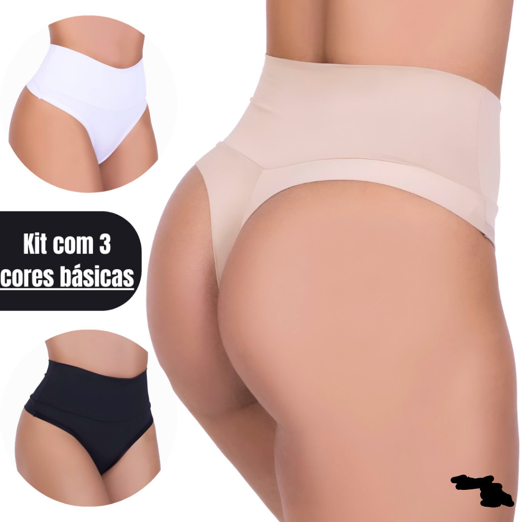 Calcinha Modeladora Cintura Alta Cós Duplo Segura Barriga Kit Lingerie Fio Duplo Pós Parto