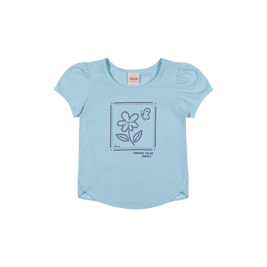Blusa Infantil Menina Flor em Puff Elian Azul — imagem 2 de 2