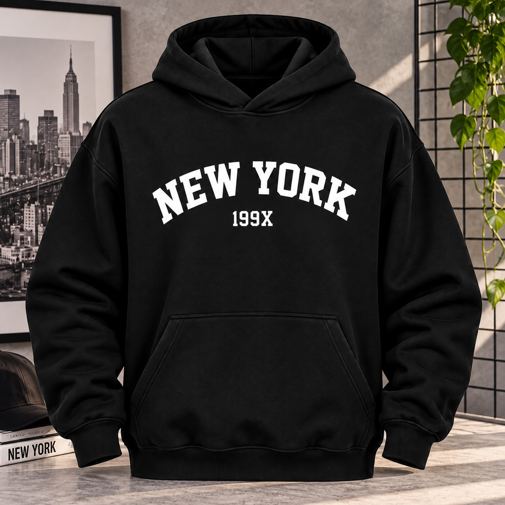Moletom Feminino Masculino Unissex New York Canguru Estampado Moleton Blusa De Frio Casaco Flanelado Estilo Gringo