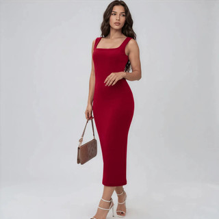 Vestido Longo Alça Grossa Festa Fenda Lateral Moda Elegante Casual