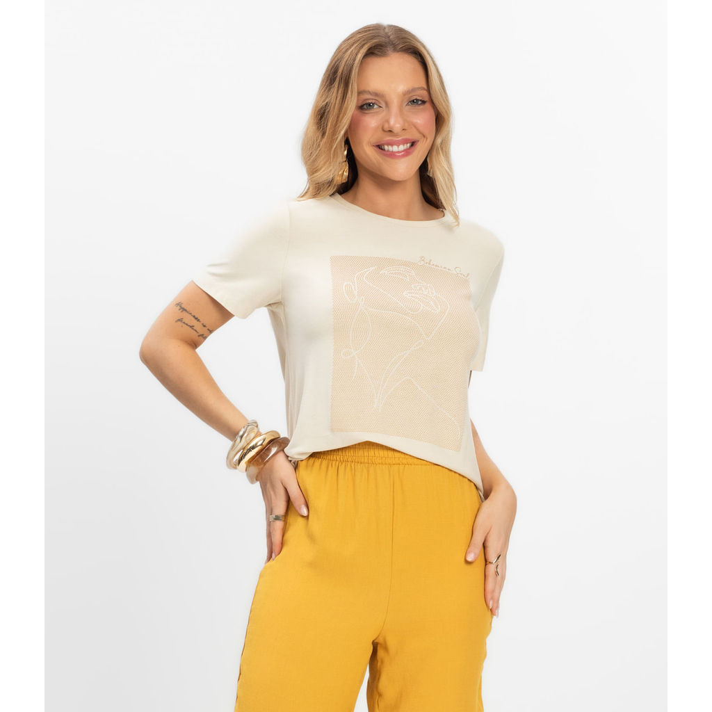 Blusa Feminina Visco Creponada Rovitex Bege