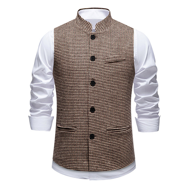 Roupas Formais Homem Colete Espinha De Peixe Xadrez Cavalheiro Vintage Coletes Masculino Social Gola Vestido Terno