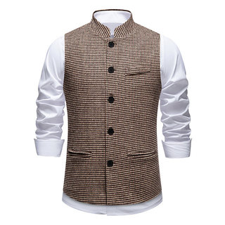 Roupas Formais Homem Colete Espinha De Peixe Xadrez Cavalheiro Vintage Coletes Masculino Social Gola Vestido Terno