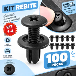 Kit 100 Rebites Fixadores de Parafuso Plásticos Automotivos de Pressão Encaixe 10mm Fixação Rápida