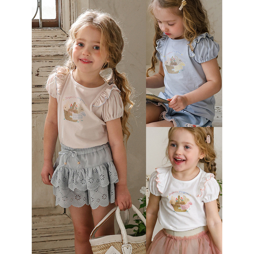Meninas manga Puff camiseta estilo verão coreano crianças meninas bonito dos desenhos animados impresso puro algodão est
