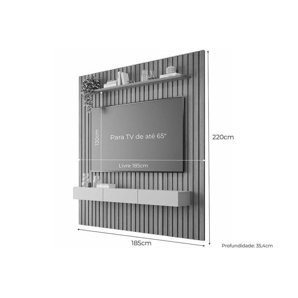 Painel Quarto p/ TV até 65 Pol Maragogi Ripado c/ 1 Porta e 2 Gavetas 185x220cm Nature/Off White - Permóbili · foto 2