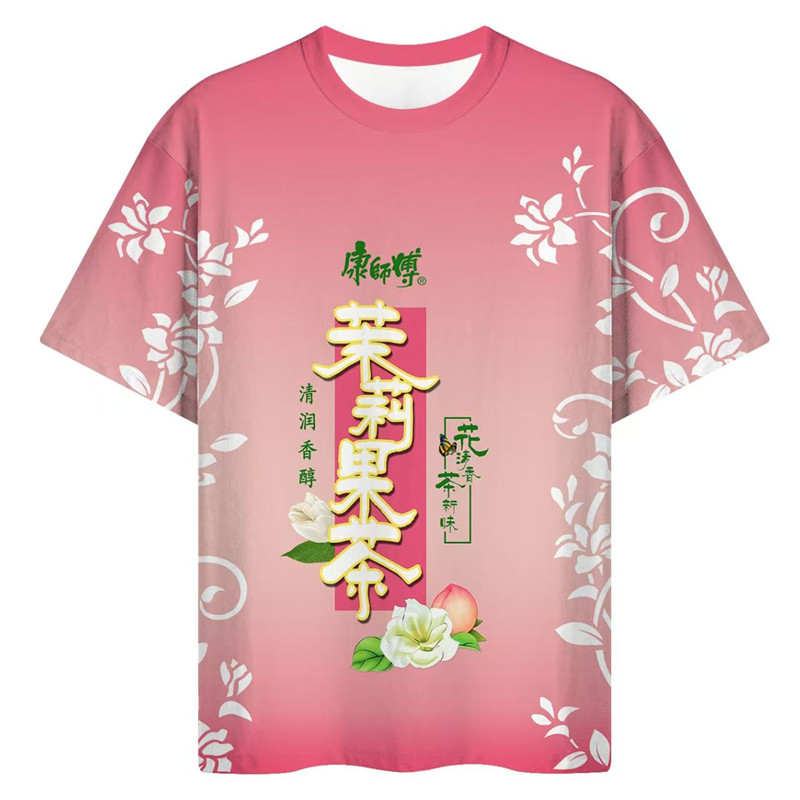 Verão venda quente diversão gelo preto chá roupas jasmim mel chá Unisex 3D impresso casal na moda camiseta de manga curt