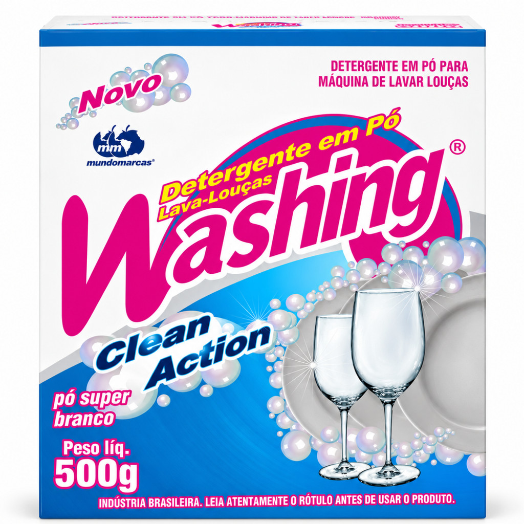 Lava Louças Em Pó Washing Clean Action 500g Super Branco