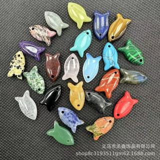 2026 novo estilo pequeno peixe pedra Natural cristal semiprecioso pedra forma Animal pingente moda diy jóias acessórios2