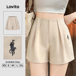 Lovito Shorts Elegantes com Padrão Simples Clássicos e Versáteis Shorts Cáqui para Mulheres primavera/verão STB202P2D125
