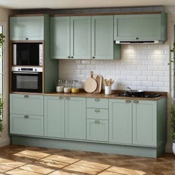 Cozinha Completa Modulada 5 Peças 100% MDF Modelo Americano Provençal Iluminata Verde/Mint/Ébano