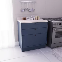 Balcão de Cozinha 3 Gavetas 100% MDF 80cm sem Tampo Sevilha Herval Azul/Órion Azul